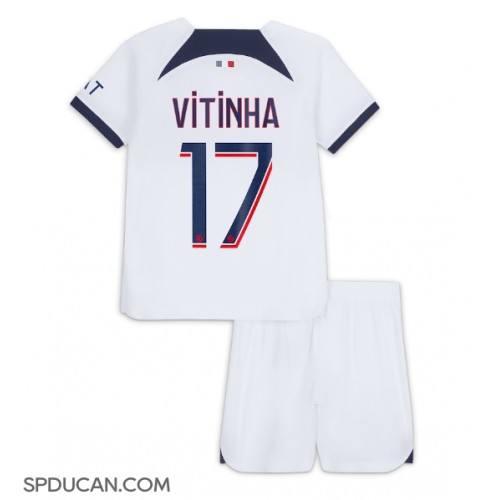Dječji Nogometni Dres Paris Saint-Germain Vitinha Ferreira #17 Gostujuci 2023-24 Kratak Rukav (+ Kratke hlače)